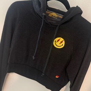 Aviator Nation Charcoal Hoodie with Lightning Smiley